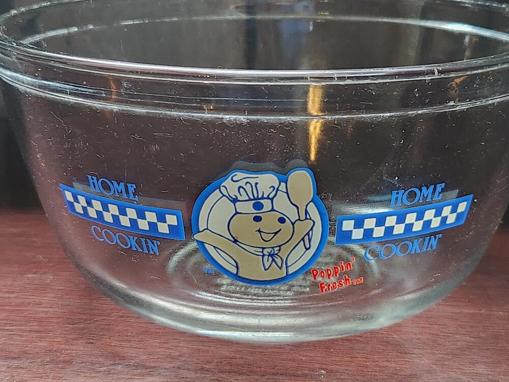 Pillsbury Poppin Fresh Doughboy Glass Mixing Bowl Home Cookin 1.5Qt